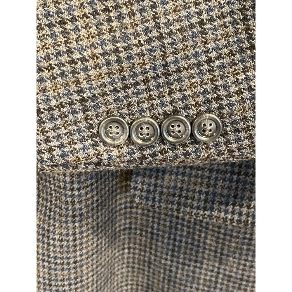 Jos A Bank Mens‎ 44L Sport Coat Blue Brown Micro Houndstooth 100% Wool Blazer
